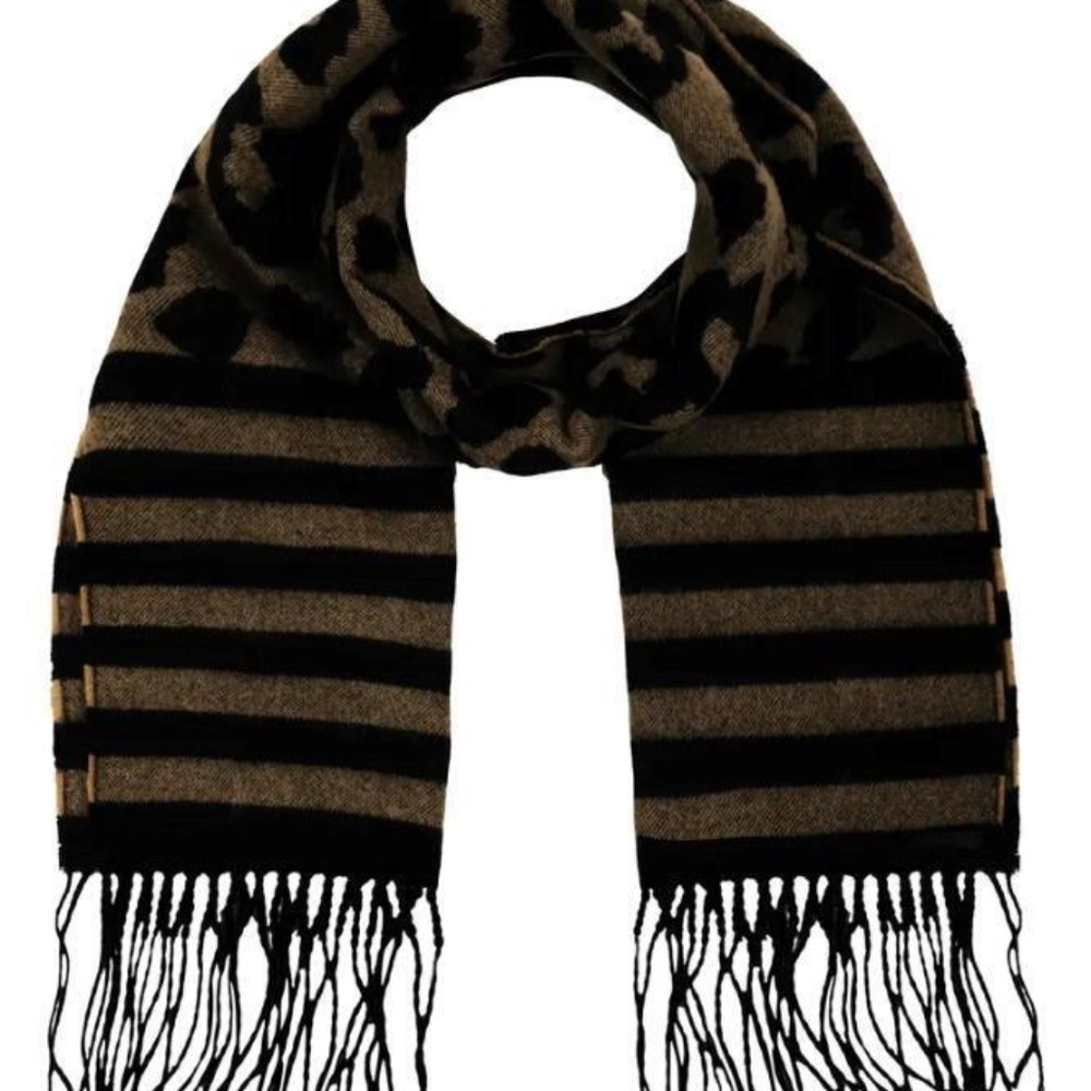 NWT Rebecca Minkoff Leopard Stripe Fringe Scarf in Natural 80" L x 19" W